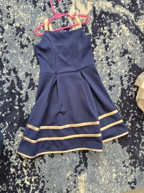 Navy & Gold Trim Girls' Formal Dress